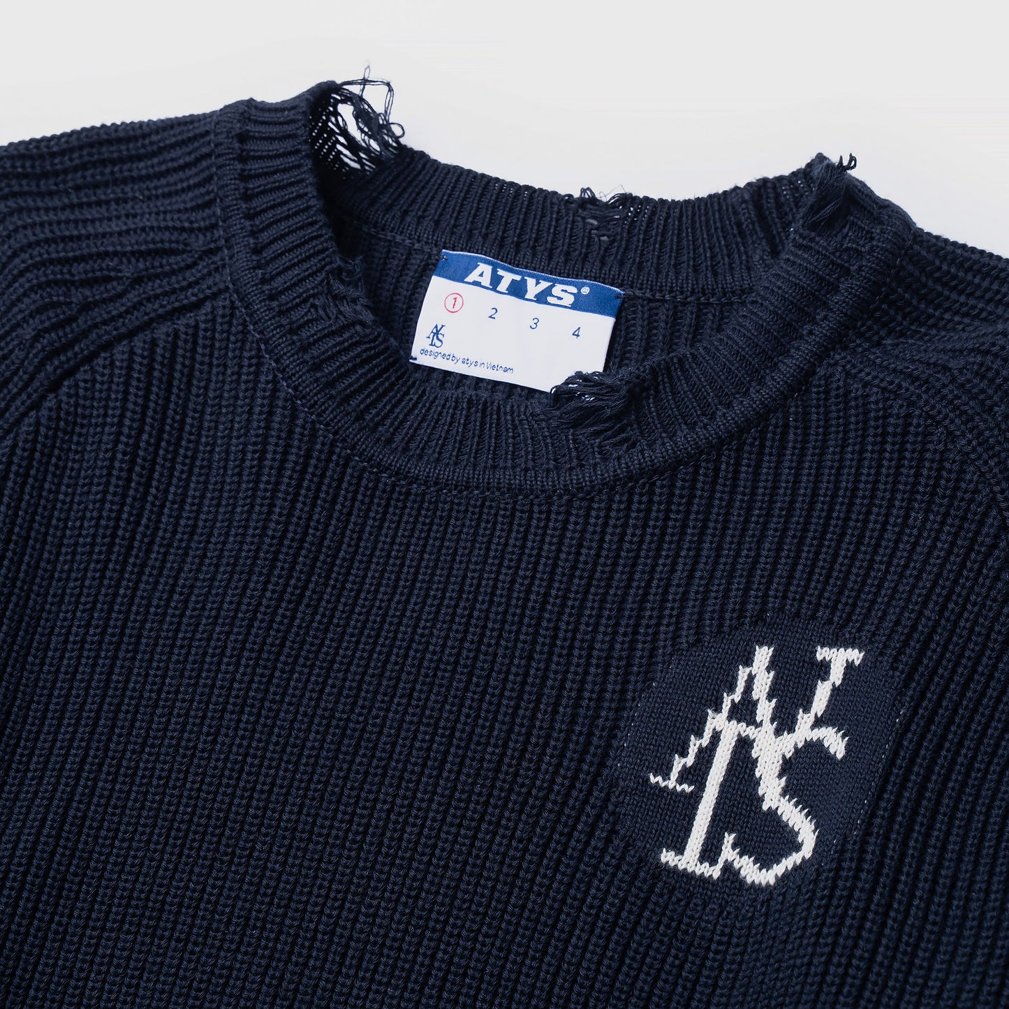 ATYS® SIGNATURE LOGO RIPPED KNIT COTTON SWEATER