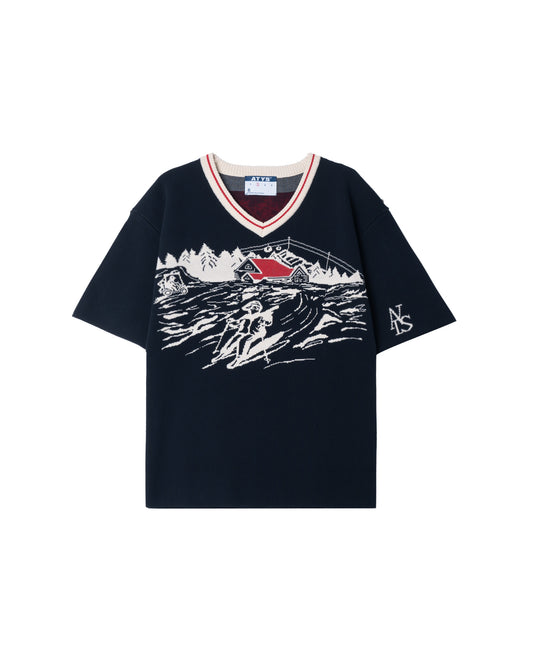 ATYS® "MOUNTAIN DREAM" V-NECK KNIT COTTON T-SHIRT