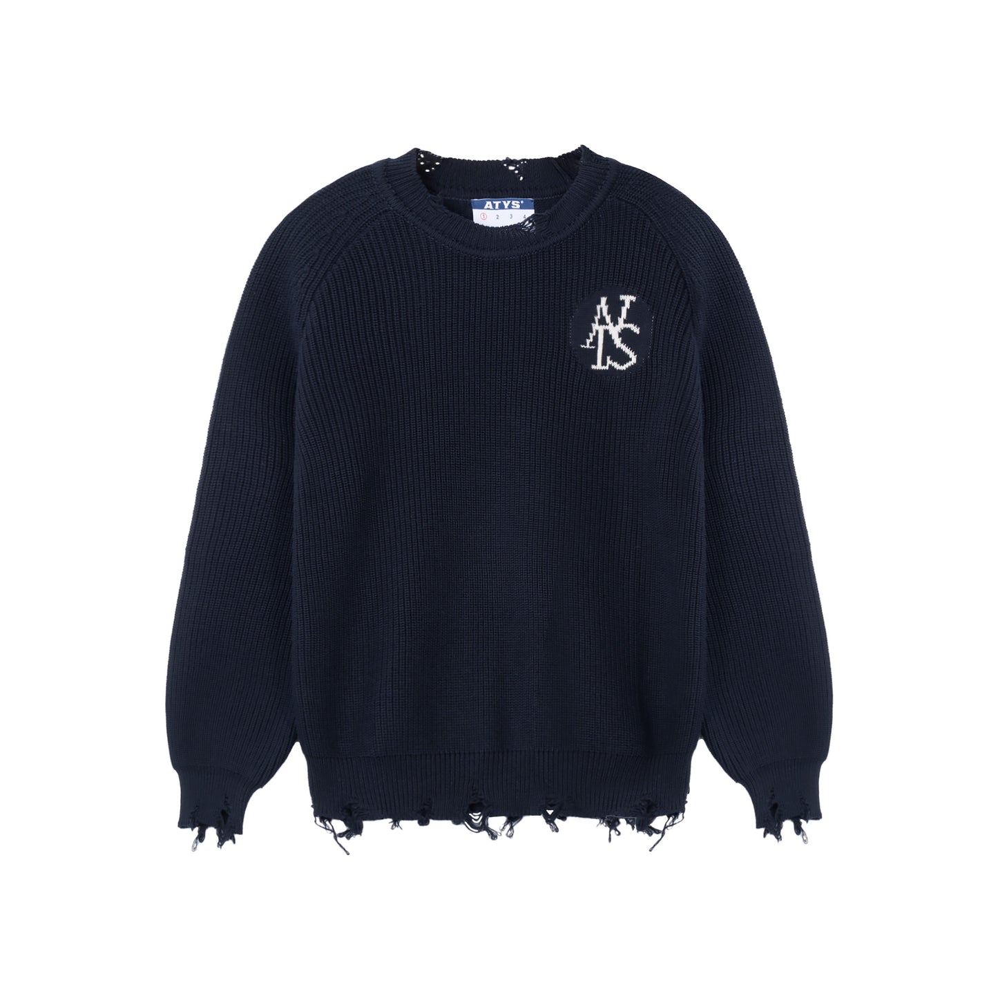 ATYS® SIGNATURE LOGO RIPPED KNIT COTTON SWEATER