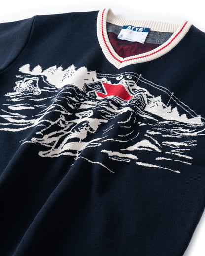ATYS® "MOUNTAIN DREAM" V-NECK KNIT COTTON T-SHIRT