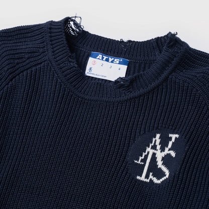 ATYS® SIGNATURE LOGO RIPPED KNIT COTTON SWEATER