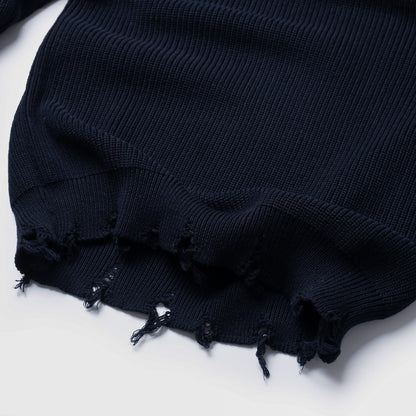 ATYS® SIGNATURE LOGO RIPPED KNIT COTTON SWEATER