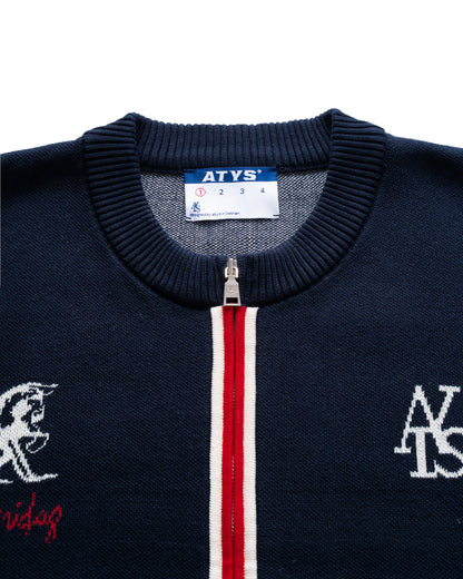 ATYS® "MUSTANG" ROUND NECK ZIPPER KNIT JACKET