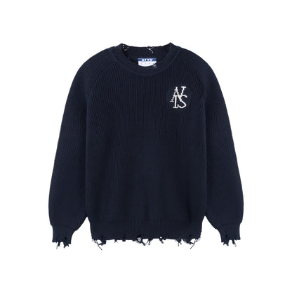 ATYS® SIGNATURE LOGO RIPPED KNIT COTTON SWEATER