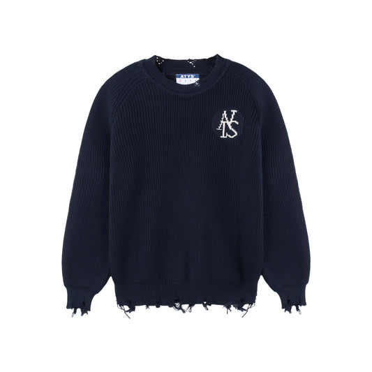 ATYS® SIGNATURE LOGO RIPPED KNIT COTTON SWEATER